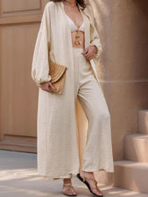 Open Front Balloon Sleeve Cardigan and Pants Set OutfitFlow